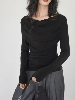 COMMENSE Draped Long Sleeve Slinky Shirt* T-shirts|Tops