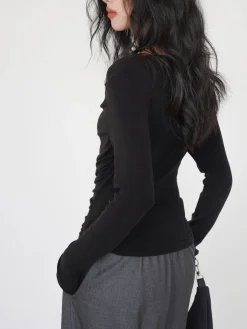 COMMENSE Draped Long Sleeve Slinky Shirt* T-shirts|Tops