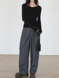 COMMENSE Draped Long Sleeve Slinky Shirt* T-shirts|Tops