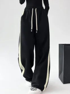 COMMENSE Drawstring Contrast Trim Wide Leg Sweatpants* Wide Leg|Pants