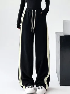 COMMENSE Drawstring Contrast Trim Wide Leg Sweatpants* Wide Leg|Pants