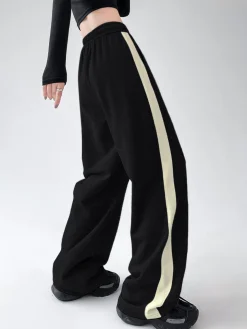 COMMENSE Drawstring Contrast Trim Wide Leg Sweatpants* Wide Leg|Pants
