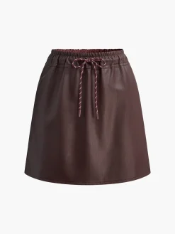 COMMENSE Drawstring Faux Leather Skirt* Skirts|Bottoms