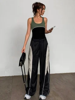 COMMENSE Drawstring Patchwork Baggy Pants* Wide Leg|Pants