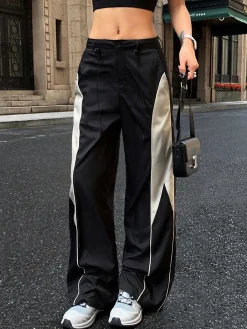 COMMENSE Drawstring Patchwork Baggy Pants* Wide Leg|Pants
