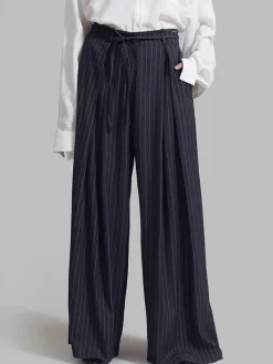 COMMENSE Drawstring Pinstripe Wide-Leg Pants* Pants|Bottoms