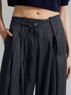 COMMENSE Drawstring Pinstripe Wide-Leg Pants* Pants|Bottoms