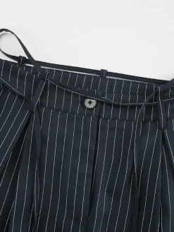 COMMENSE Drawstring Pinstripe Wide-Leg Pants* Pants|Bottoms
