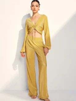 COMMENSE Drawstring Puff Sleeve Pants Set* Pants Sets|Matching Sets