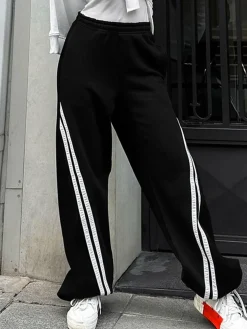 COMMENSE Drawstring Side Contrast Striped Pants* Pants|Bottoms