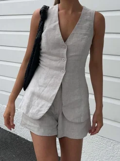 COMMENSE Drawstring Split Casual Shorts Set* Shorts Sets|Shorts