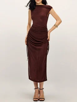 COMMENSE Drawstring Split Tank Midi Dress* Casual Dresses|Work Dresses