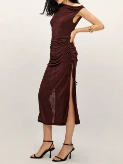 COMMENSE Drawstring Split Tank Midi Dress* Casual Dresses|Work Dresses