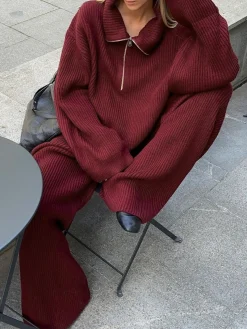 COMMENSE Drawstring Zipper Sweater Pants Set* Pants Sets