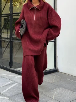 COMMENSE Drawstring Zipper Sweater Pants Set* Pants Sets