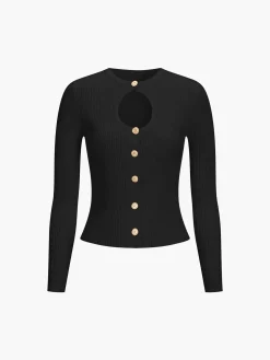 COMMENSE Effortless Keyhole Long Sleeve Knit Top* Sweater Tops|Sweaters & Cardigans