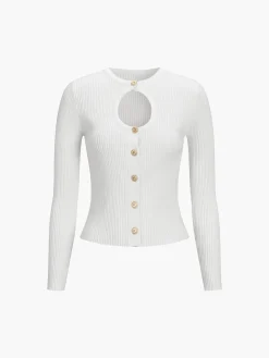 COMMENSE Effortless Keyhole Long Sleeve Knit Top* Sweater Tops|Sweaters & Cardigans