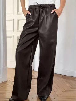 COMMENSE Elastic Waist Drawstring Faux Leather Pants* Pants|Bottoms