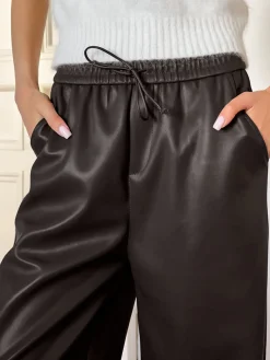 COMMENSE Elastic Waist Drawstring Faux Leather Pants* Pants|Bottoms