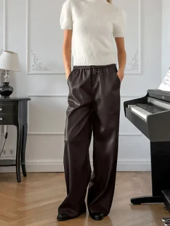 COMMENSE Elastic Waist Drawstring Faux Leather Pants* Pants|Bottoms