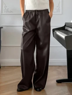 COMMENSE Elastic Waist Drawstring Faux Leather Pants* Pants|Bottoms