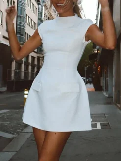 COMMENSE Elegant A-line Mini Dress* White Dresses|Black Dresses
