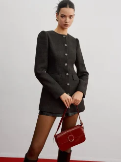 COMMENSE Elegant Button Down Tweed Blazer Without Belt* Outerwear|Blazers