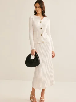 COMMENSE Elegant Button Pleated Sweater Co-ords* Sweater Tops|Sweaters & Cardigans