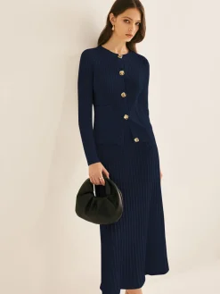 COMMENSE Elegant Button Pleated Sweater Co-ords* Sweater Tops|Sweaters & Cardigans