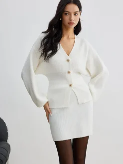 COMMENSE Elegant Button Slit Cinched Cardigan* Cardigans|Sweaters & Cardigans