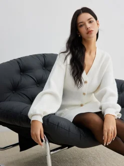 COMMENSE Elegant Button Slit Cinched Cardigan* Cardigans|Sweaters & Cardigans