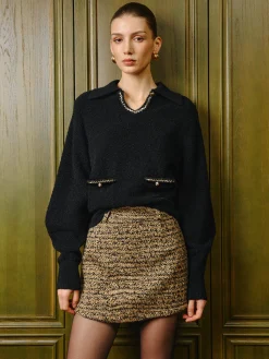 COMMENSE Elegant Contrast Binding Keyhole Neckline Polo Sweater* Knitwear|Tops