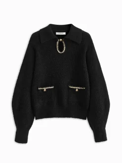COMMENSE Elegant Contrast Binding Keyhole Neckline Polo Sweater* Knitwear|Tops