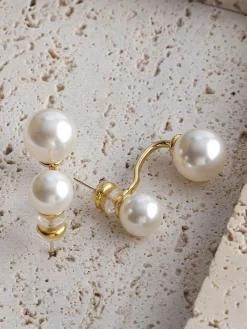 COMMENSE Elegant Double Pearl Stud Earrings* Earrings|Accessories