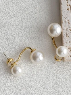 COMMENSE Elegant Double Pearl Stud Earrings* Earrings|Accessories