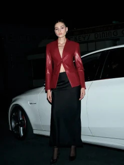 COMMENSE Elegant Faux Leather Button Blazer* Outerwear|Blazers