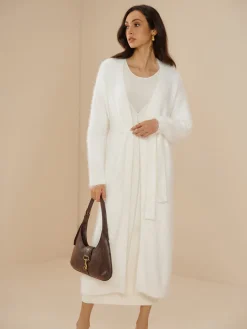 COMMENSE Elegant Fuzzy Plain Belted Cardigan* Cardigans|Sweaters & Cardigans
