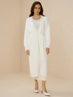 COMMENSE Elegant Fuzzy Plain Belted Cardigan* Cardigans|Sweaters & Cardigans