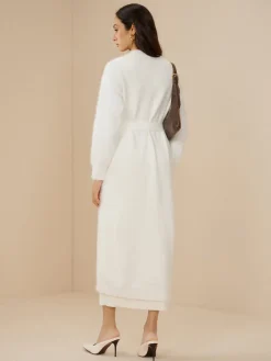 COMMENSE Elegant Fuzzy Plain Belted Cardigan* Cardigans|Sweaters & Cardigans
