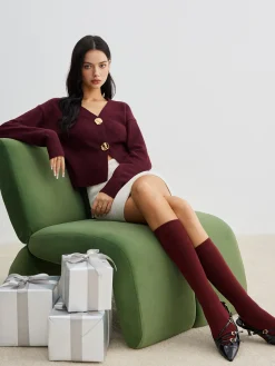 COMMENSE Elegant Metal Button Short Cardigan* Cardigans|Sweaters & Cardigans