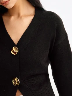 COMMENSE Elegant Metal Button Short Cardigan* Cardigans|Sweaters & Cardigans