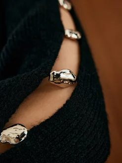 COMMENSE Elegant Metal-Detail Cutout Sweater* Sweater Tops|Sweaters & Cardigans