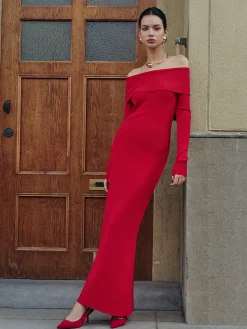 COMMENSE Elegant Off-Shoulder Sweater Long Dress* Sweater Dresses|Work Dresses