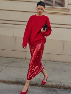 COMMENSE Elegant Plain Sequins Skirt* Skirts|Matching Sets