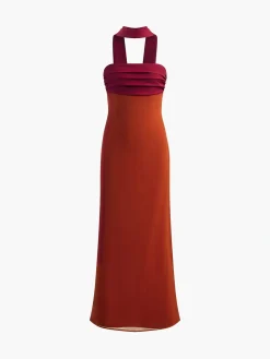 COMMENSE Elegant Pleated Panel Slit Long Dress* Casual Dresses|Cocktail & Party Dresses