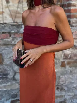 COMMENSE Elegant Pleated Panel Slit Long Dress* Casual Dresses|Cocktail & Party Dresses