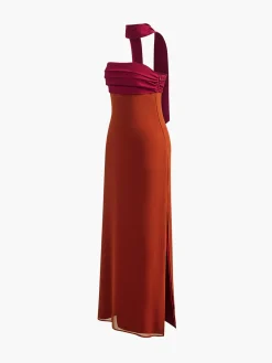 COMMENSE Elegant Pleated Panel Slit Long Dress* Casual Dresses|Cocktail & Party Dresses