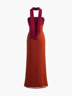 COMMENSE Elegant Pleated Panel Slit Long Dress* Casual Dresses|Cocktail & Party Dresses