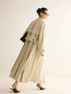 COMMENSE Elegant Pleated Trench Coat With Belt* Outerwear|Coats