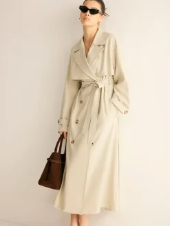 COMMENSE Elegant Pleated Trench Coat With Belt* Outerwear|Coats